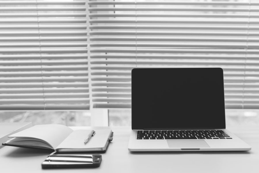 Black & White Laptop in Office Free Stock HD Photo