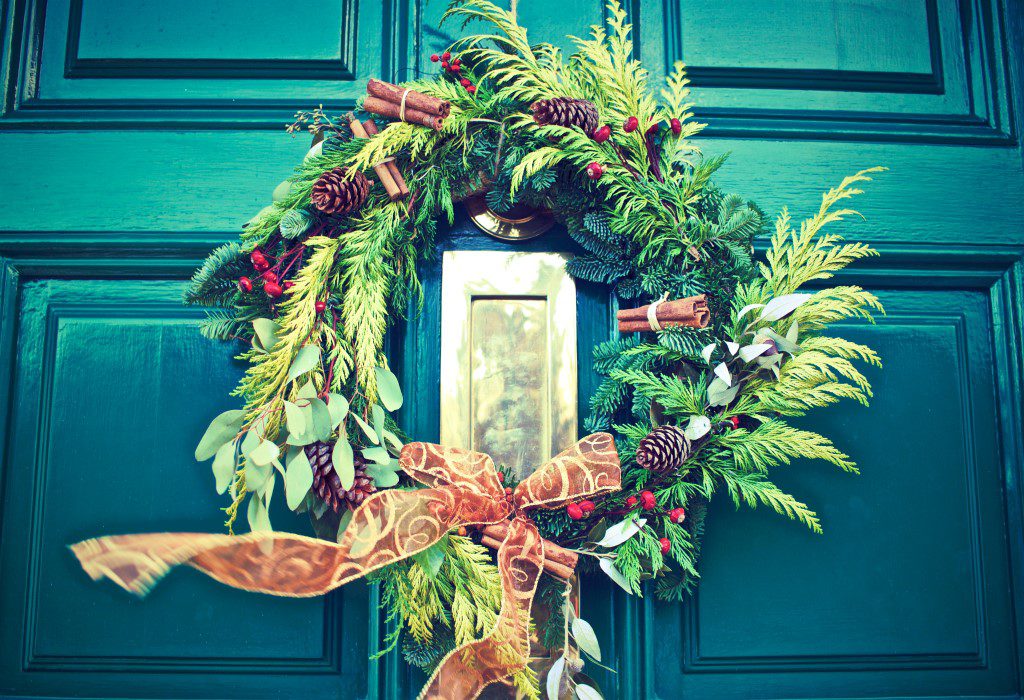 Christmas Wreath Hanging on Door Free Stock HD Photo