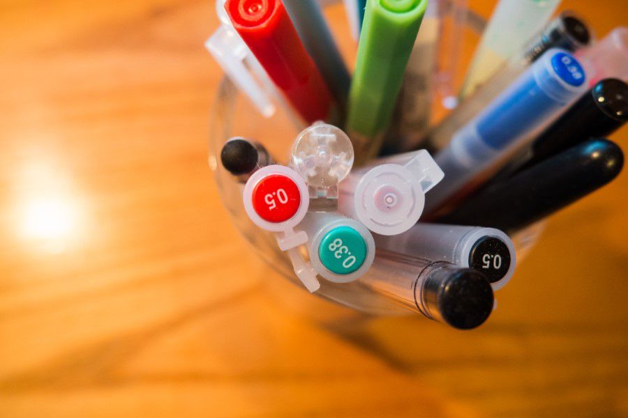 Collection Pen Color Wood Desk Free Stock HD Photo