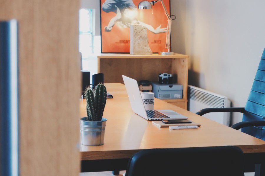 Desk, Laptop & Cactus Free Stock HD Photo