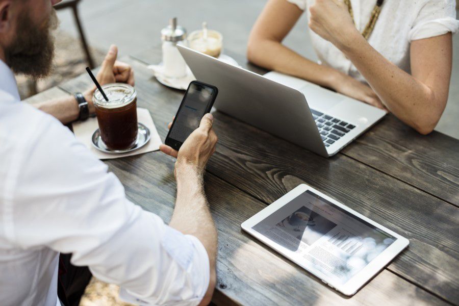 Desk, Mobile & Woman Free Stock HD Photo