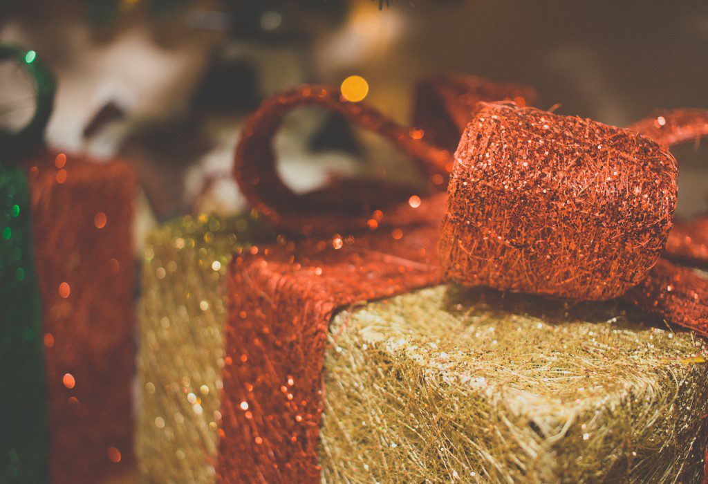 Christmas Present Wrapped in Fabric Free Stock HD Photo