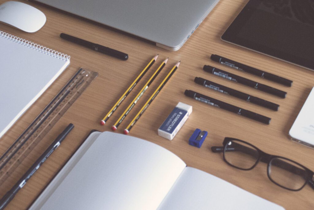 Office Desk Flat lay Free Stock HD Photo