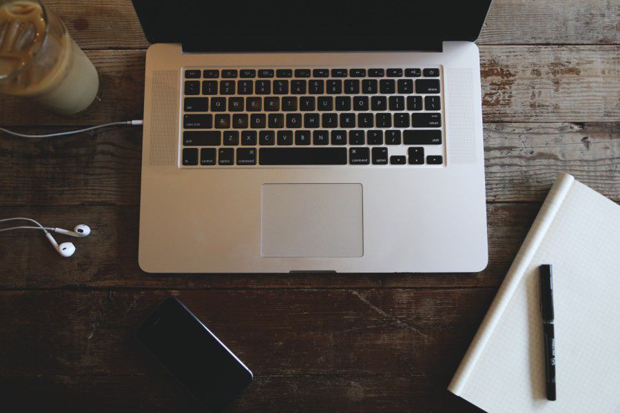 Laptop on Wooden Desk Free Stock HD Photo