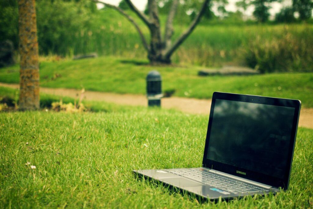 Laptop in Park Free Stock HD Photo