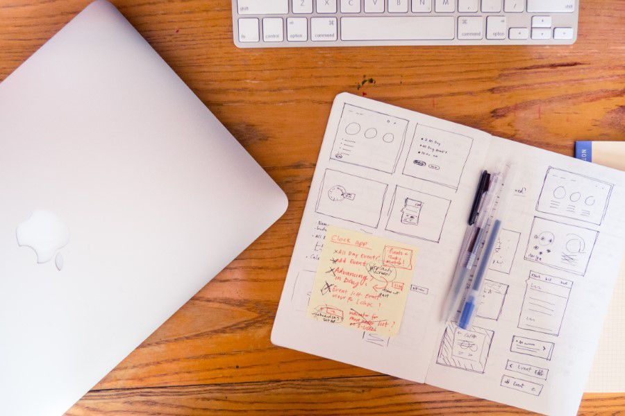 Computer, Wireframe & Sketch Notebook Free Stock HD Photo