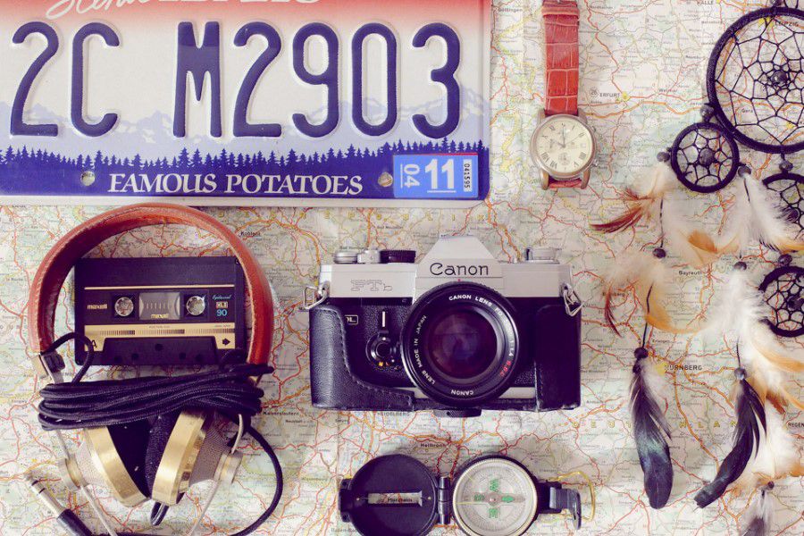 Map, Camera, Watch & Compass Free Stock HD Photo