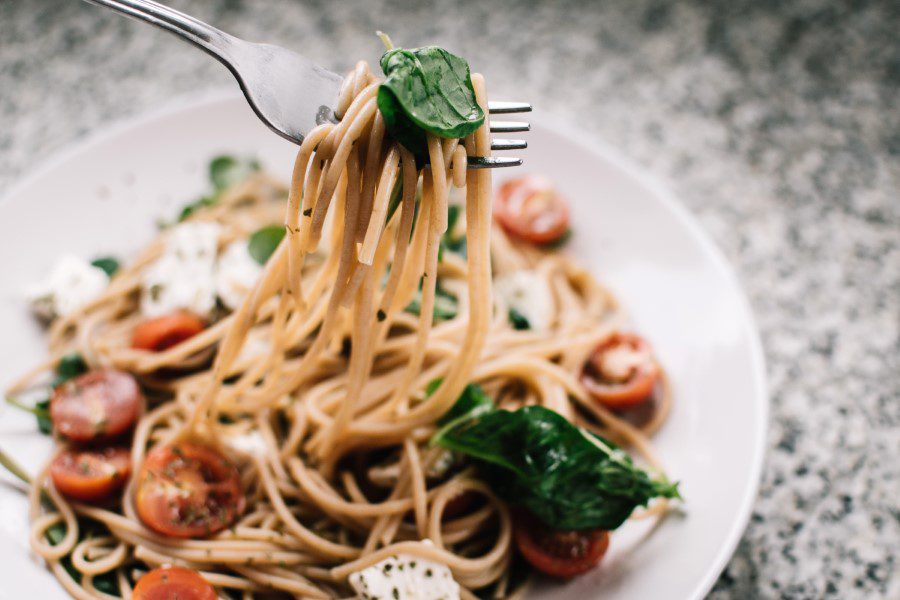 Spaghetti, Fresh Sauce & Basil Free Stock HD Photo