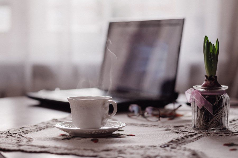 Steaming Coffee & Laptop Free Stock HD Photo