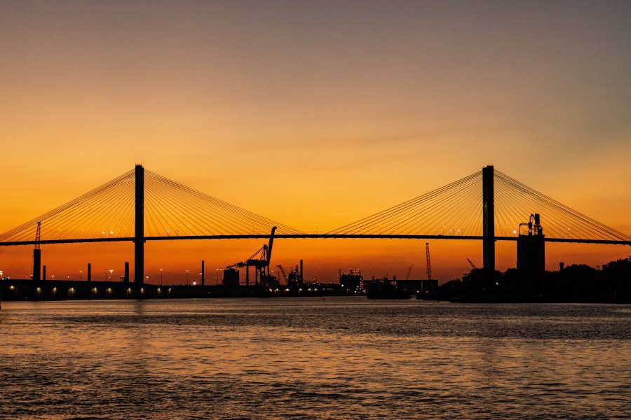 Orange Sunset Over Bridge Free Stock HD Photo