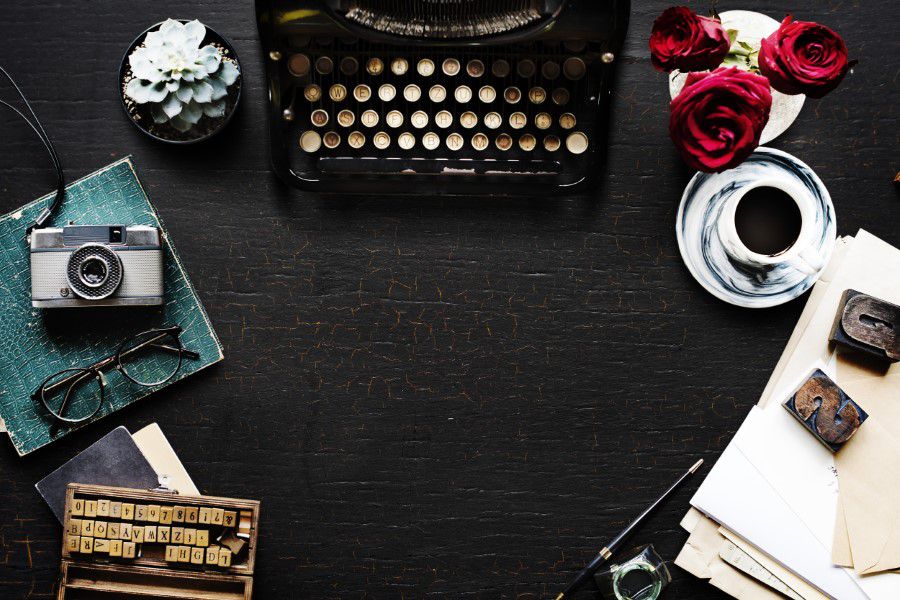 Desk, Typewriter & Glasses Free Stock HD Photo