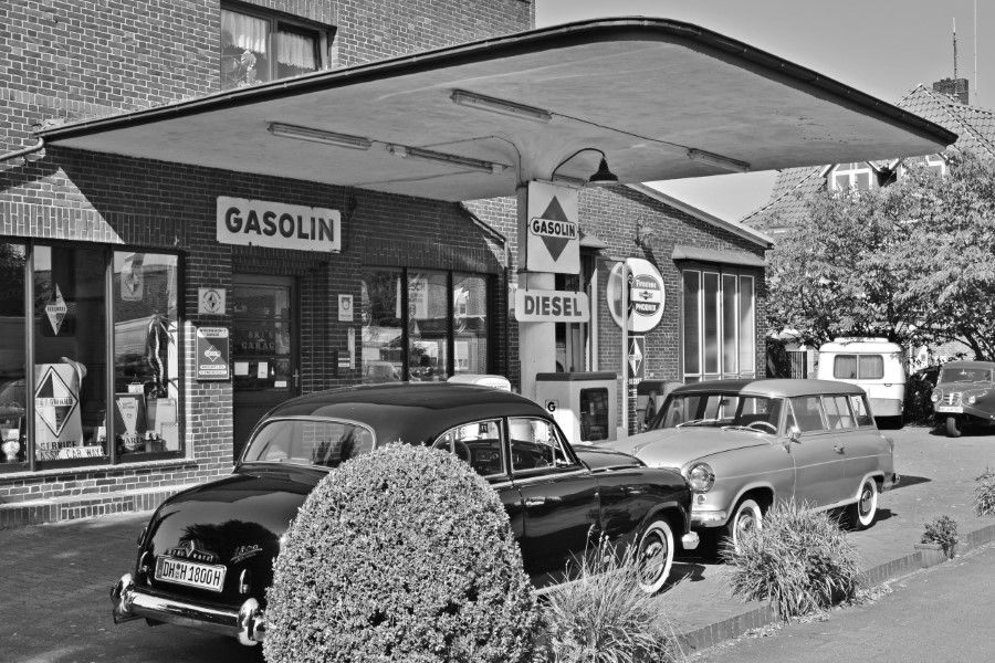 Black & White Gas Station Free Stock HD Photo