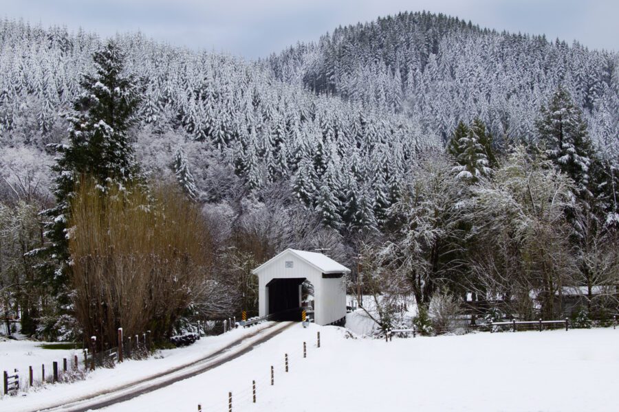 Covered Bridge Winter Free Stock HD Photo