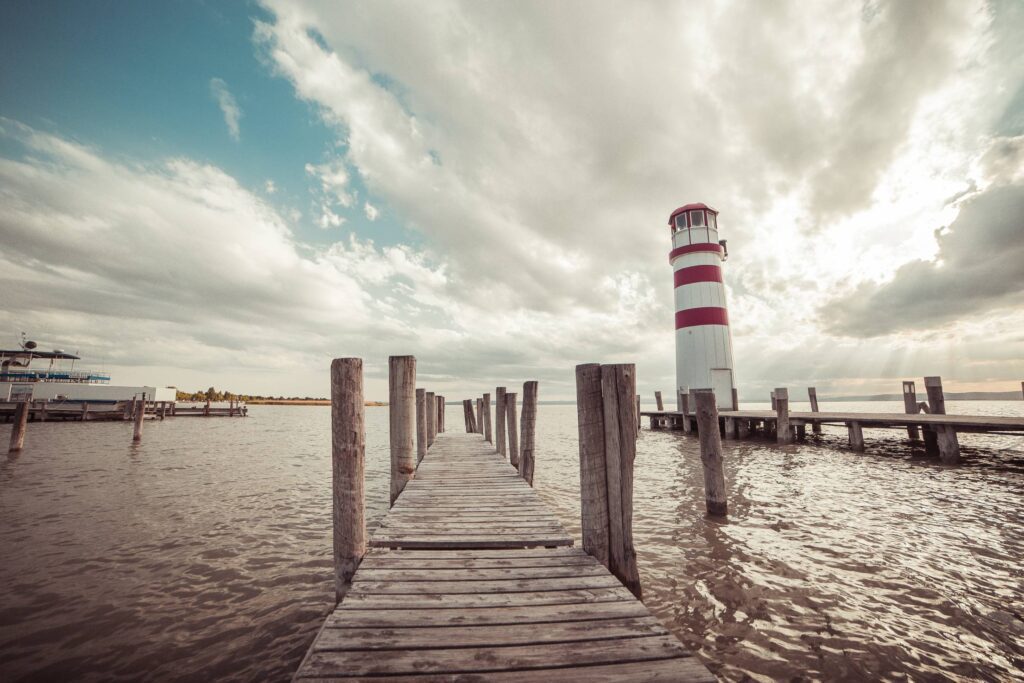 Pier with a Lighthouse: Vintage Edit Free Photo