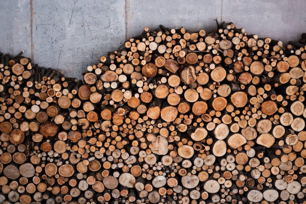 Pile of Wood Stacked by the Wall Free Photo