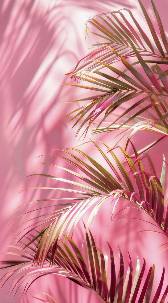 Pink And Green Palm Leaves On A Pink Background Stock Free