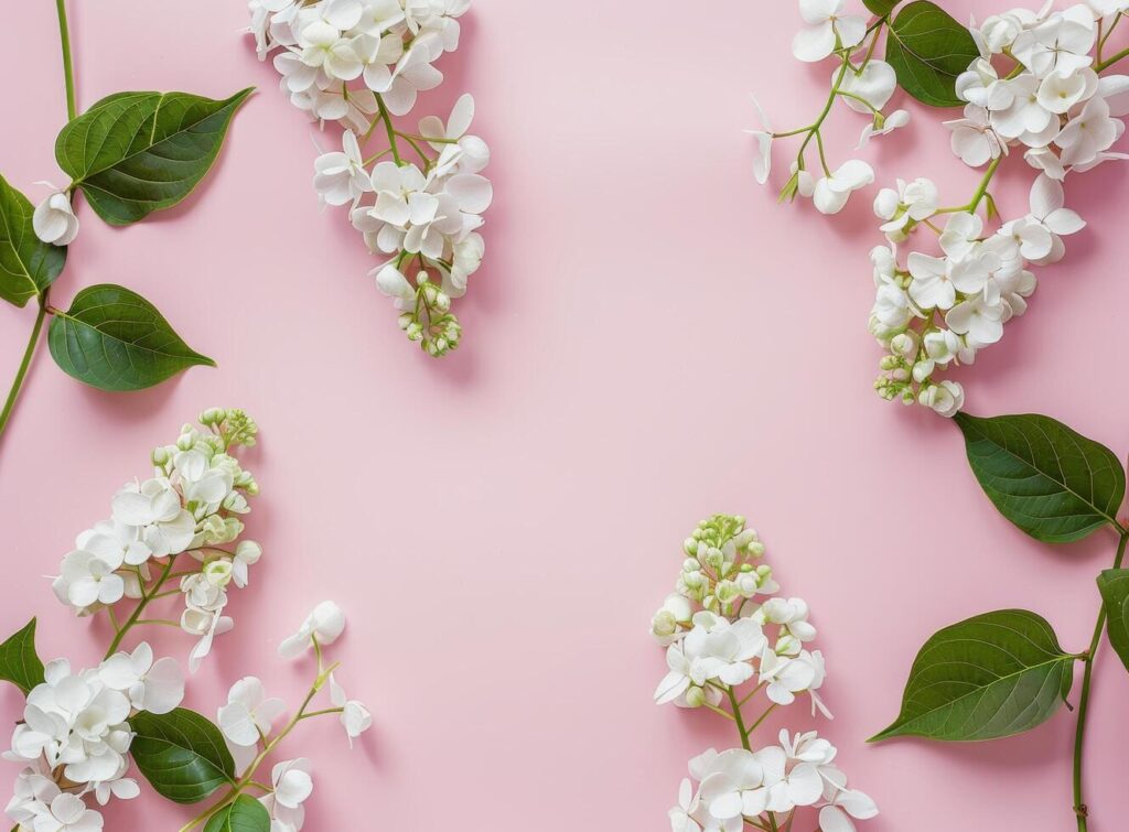 Pink Background With White Flowers and Leaves Stock Free