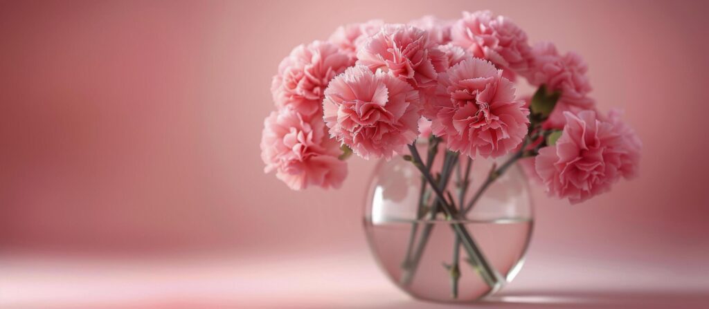 Pink Carnations in a Glass Vase on a Pink Background Stock Free