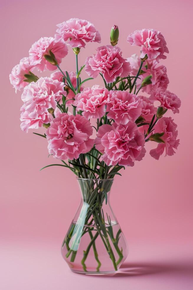 Pink Flowers in Vase on Pink Background Stock Free