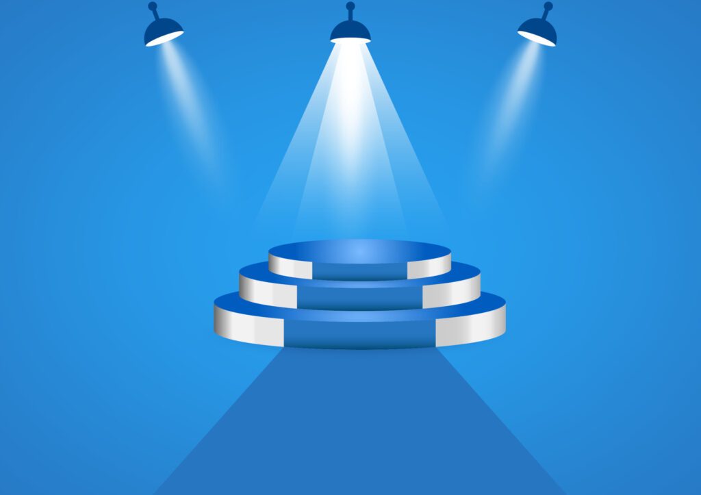 podium with spotlight for show with blue color tone wall background Free Vector