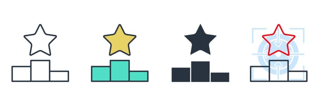 podium with star icon logo vector illustration. ranking symbol template for graphic and web design collection Stock Free