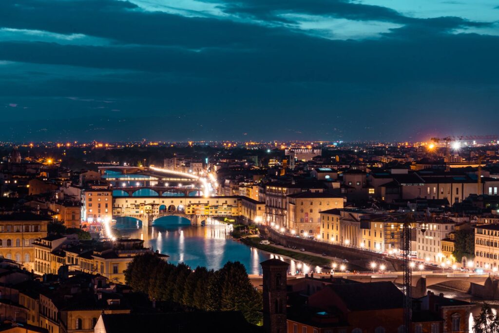 Ponte Vecchio on Arno River at Night, Florence, Italy Free Photo