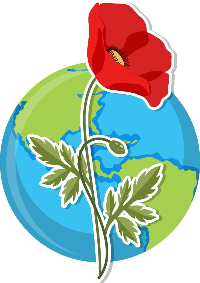 Poppy flower on globe icon isolated Stock Free