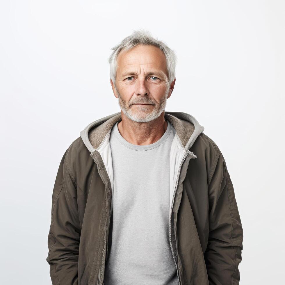 Portrait of a serious middle-aged man suitable for lifestyle or health-related content Stock Free