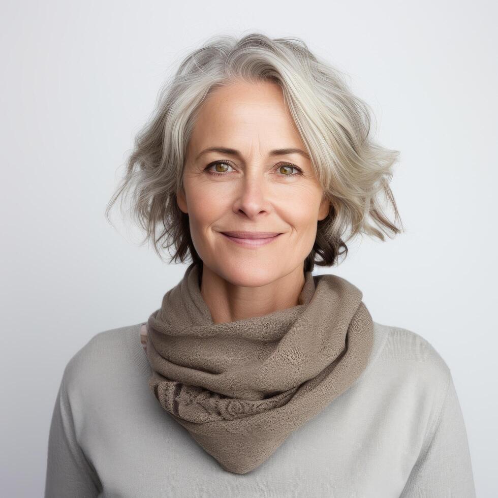 Portrait of a smiling middle-aged woman potentially for lifestyle or skincare advertising Stock Free