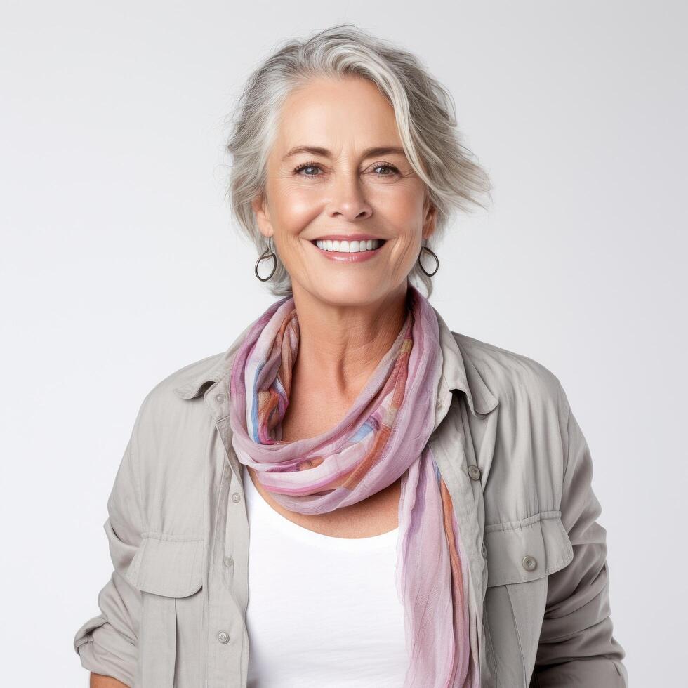 Portrait of a smiling senior woman for lifestyle and fashion branding Stock Free