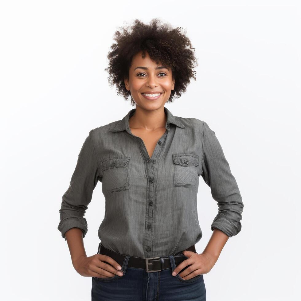 Portrait of a smiling young African American woman for advertising or business Stock Free