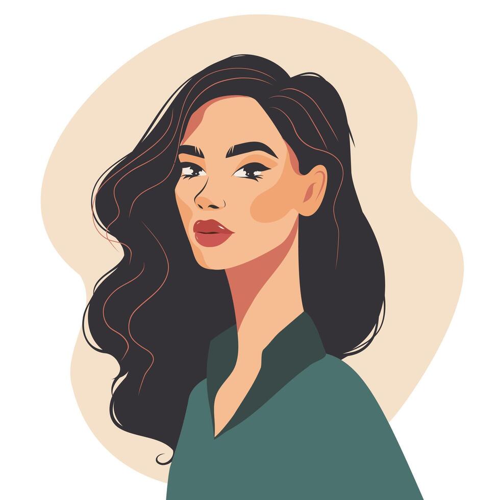 Portrait of a woman. Avatar girl. Brunette girl. Postcard, poster. Icon. Activist. feminism. flat illustration Stock Free