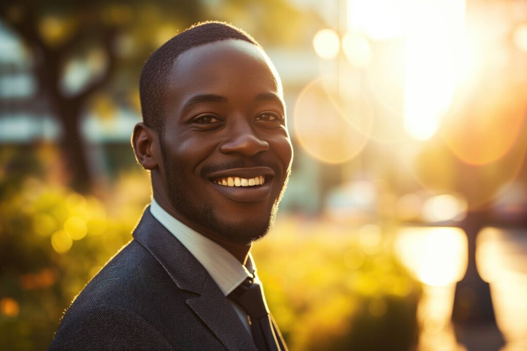 Portrait of Smiling Young African Man in Suit Stock Free