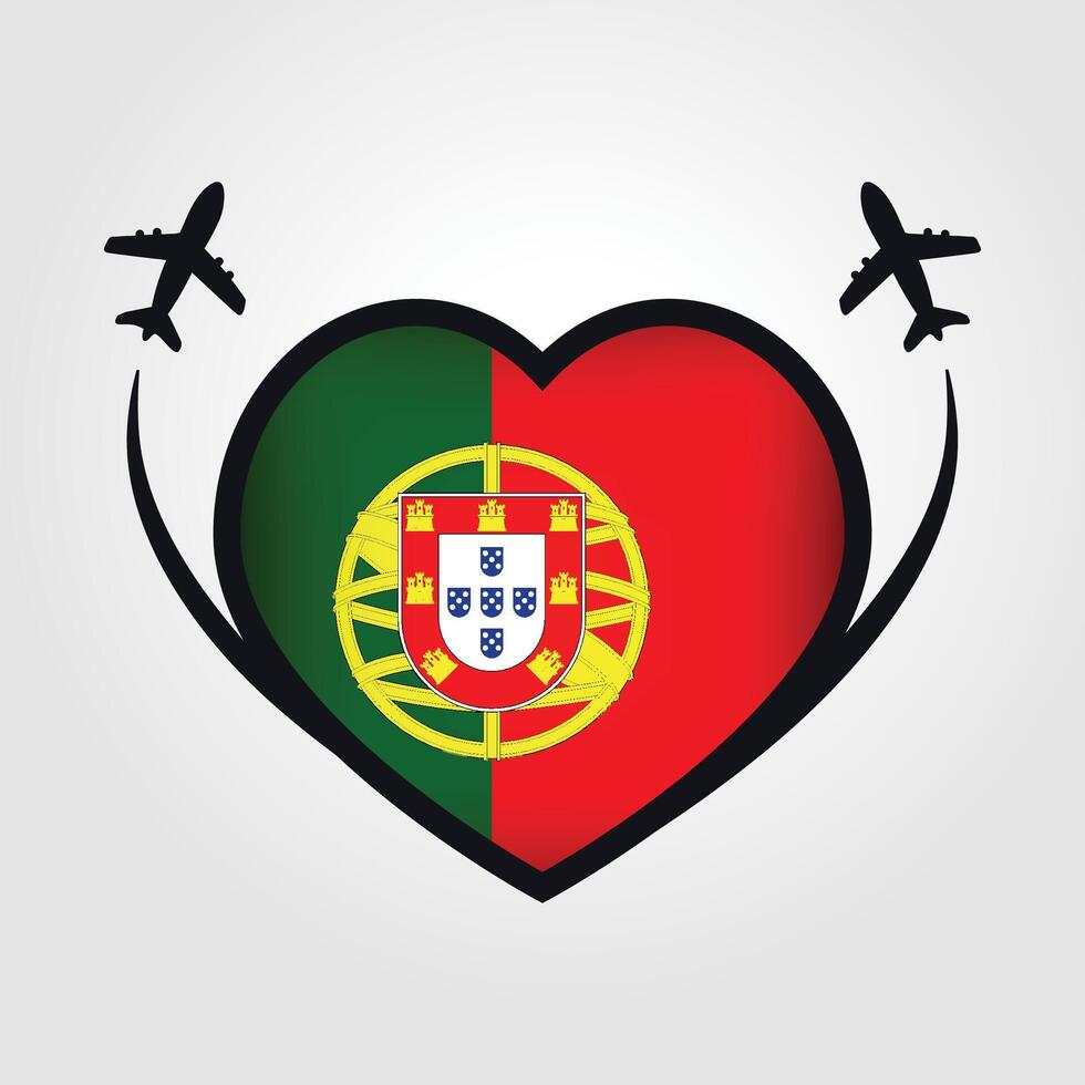 Portugal Travel Heart Flag With Airplane Icons Stock Free