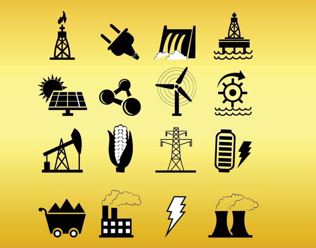 Power plant flat glyph icons set Stock Free