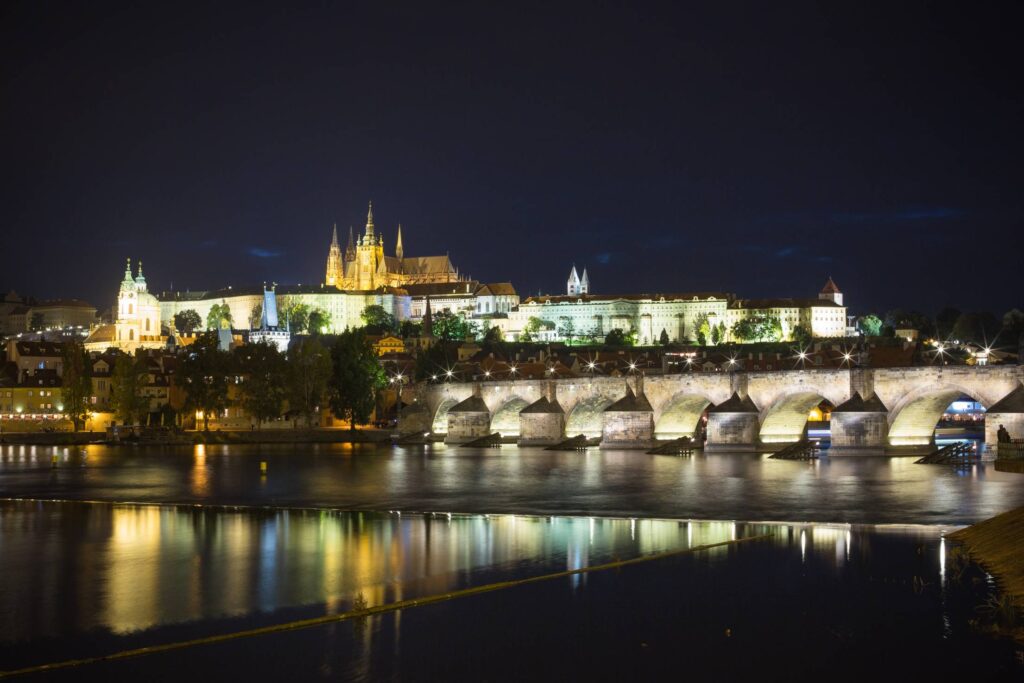 Prague Castle and Charles Bridge at Night Free Photo