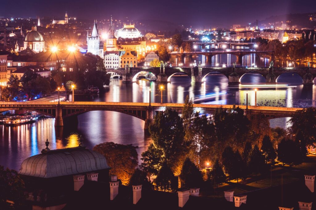 Prague City at Night, Czechia Free Photo