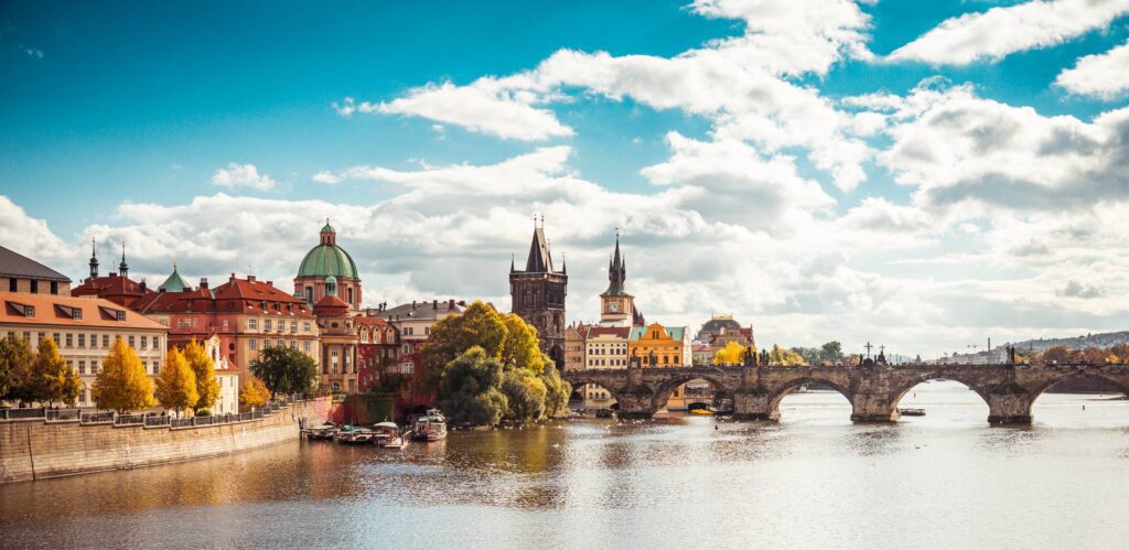 Prague City Panorama with Famous Charles Bridge Free Photo