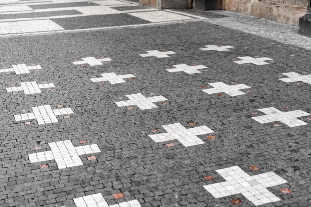 Prague Pavement Crosses Old Time Square Execution 1621 Free Photo