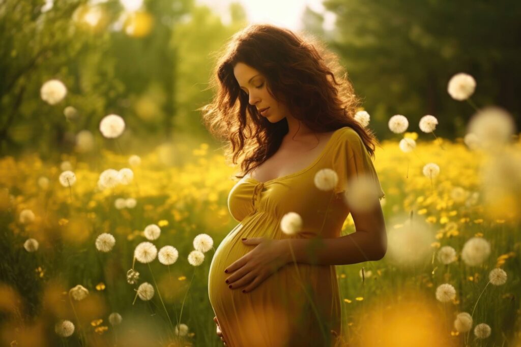 Pregnant Woman in Dandelion Field Stock Free