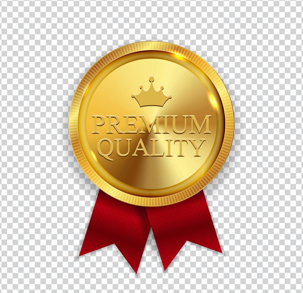 Premium Quality Golden Medal Icon Seal Sign Isolated on White Background. Vector Illustration Stock Free