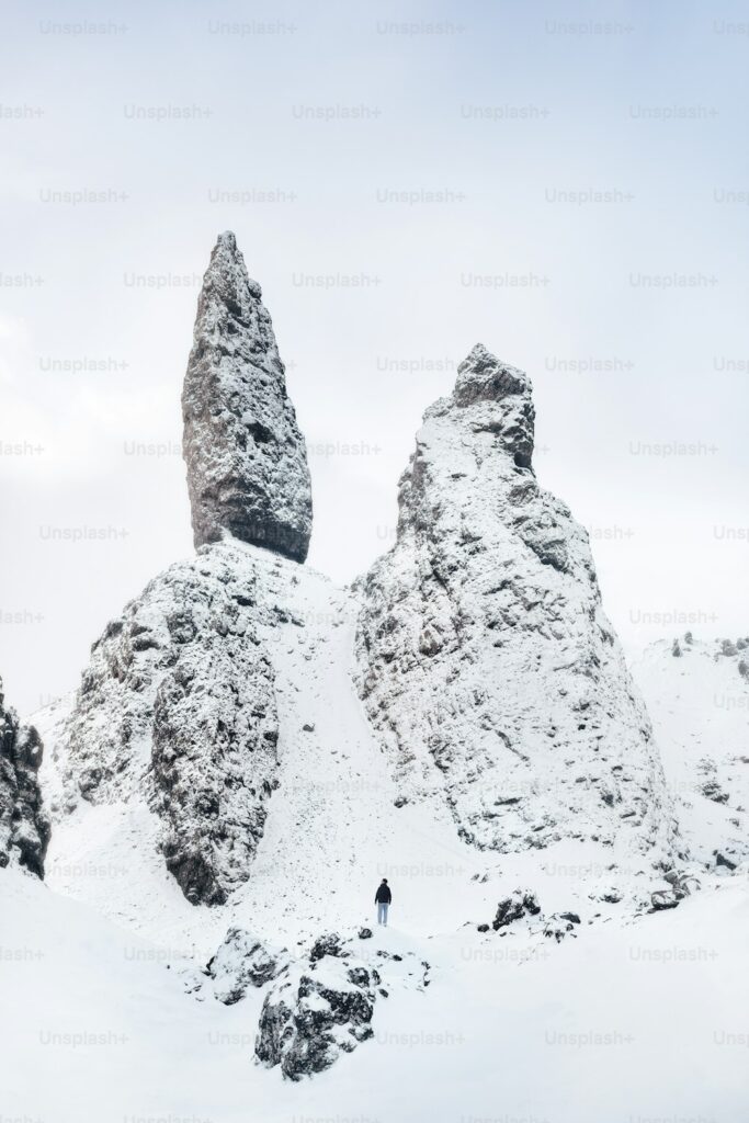 a person standing on top of a snow covered mountain