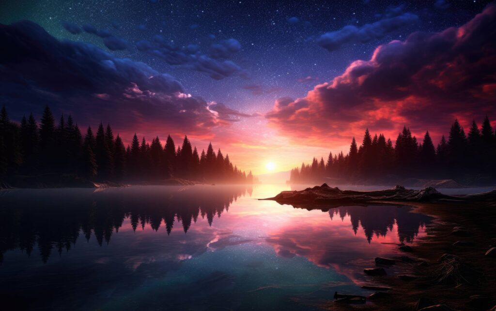 Pretty Colorful Fantasy Lake Landscape Stock Free