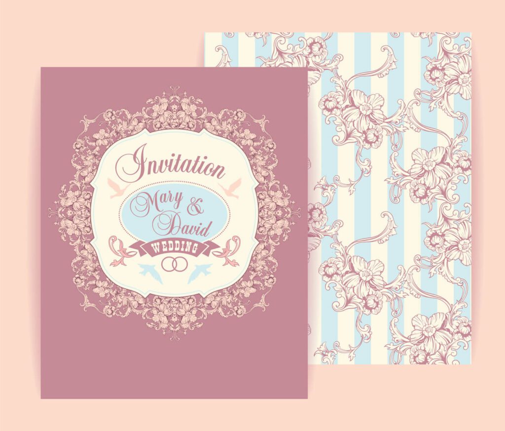 Wedding invitation cards with floral elements. Vector illustration.