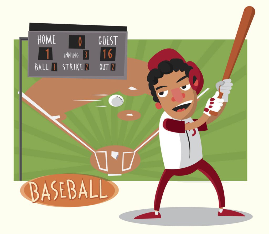 Baseball game characters and objects. Vector illustration