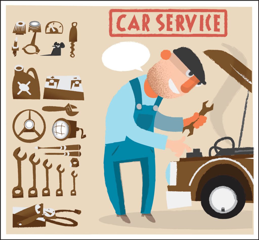 Car service man with tools. Vector illustration