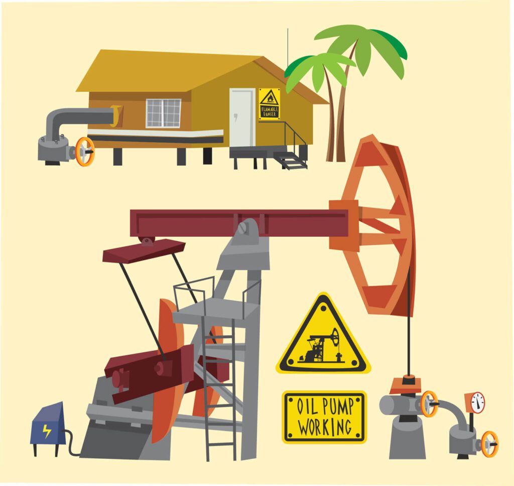 Oil objects landscape and equipment. Vector illustration