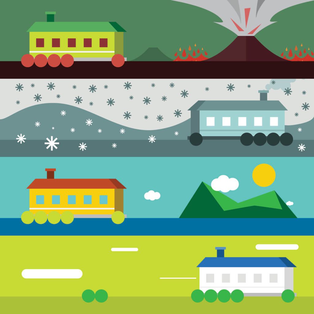 Vector illustration of some landscape with house and weather