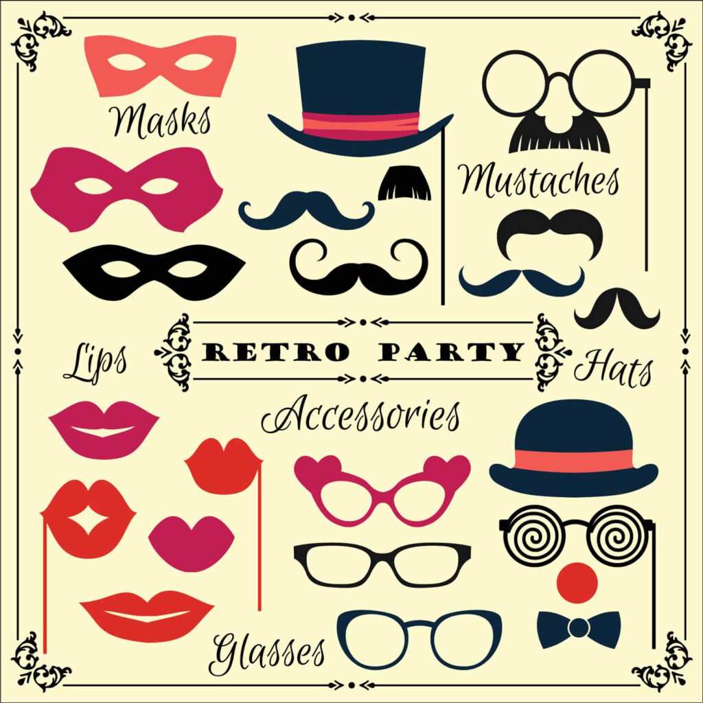 Accessories for fun retro party. Vector illustration