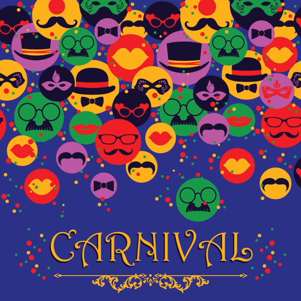 Celebration festive background with carnival icons and objects. Vector illustration